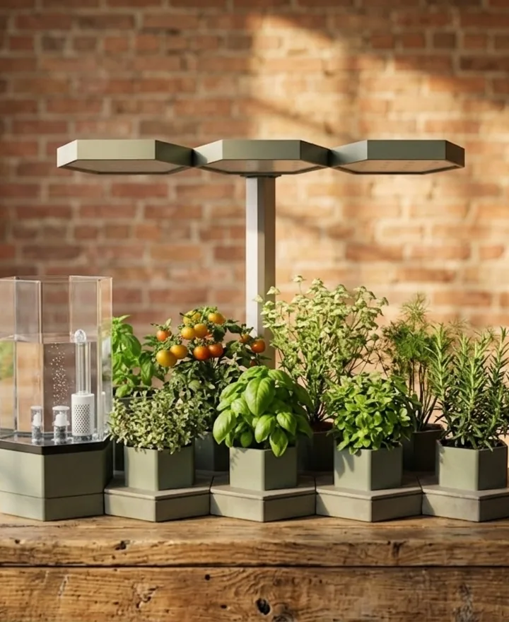 AI Ponics on a wood table against exposed brick