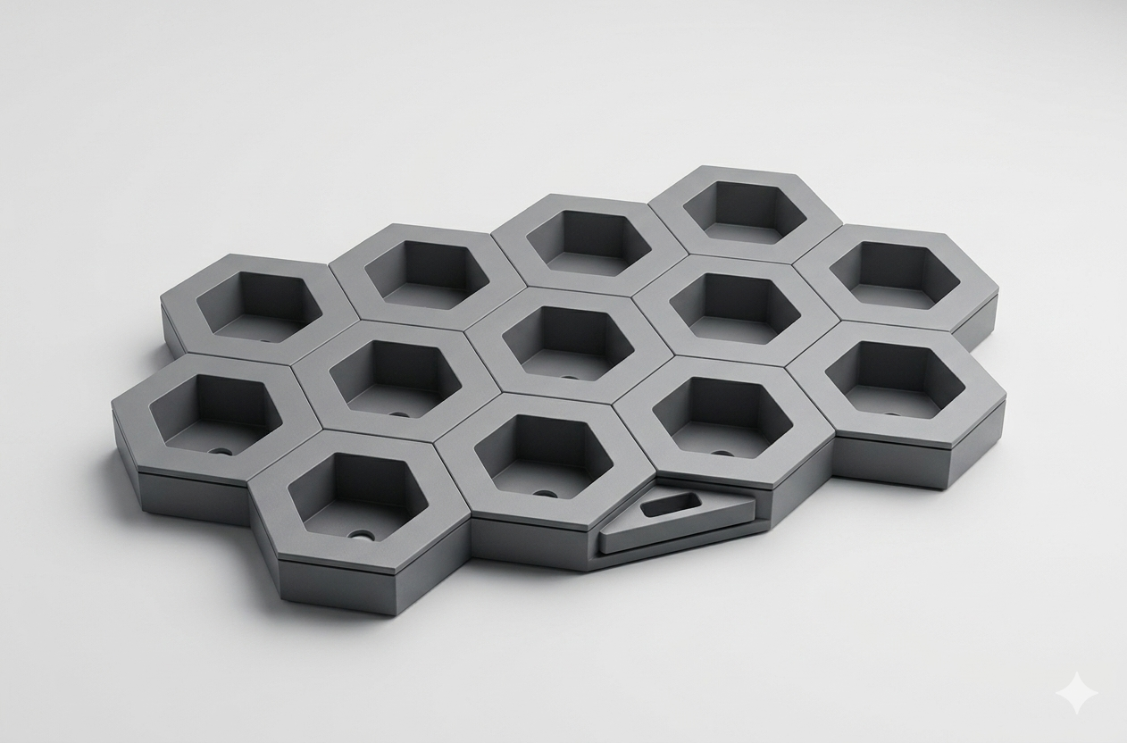 The AI Ponics modular hexagonal base, with cells that click together